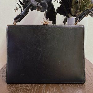 Vintage Black Leather Purse with Kissclasp